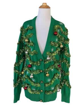 Tipsey Elves Gaudy Ugly Jingle Bell Cardigan Christmas Sweater